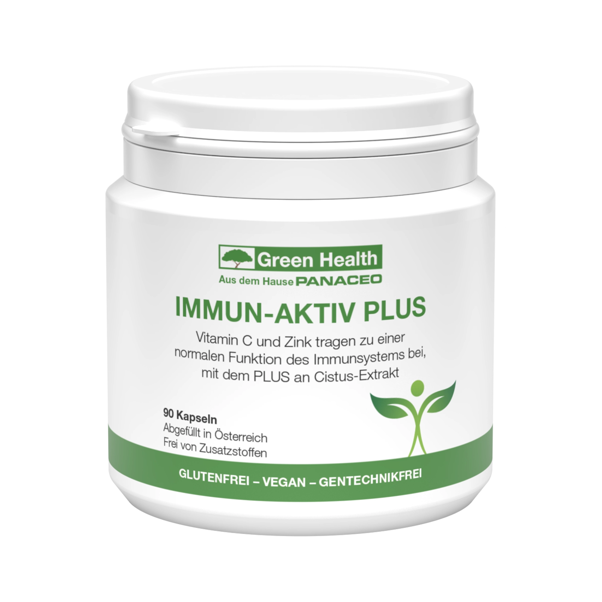 Green Health IMMUN-AKTIV PLUS Kapseln 90 Stk. von PANACEO mit Vitamin C, Zink und Cistus-Extrakt Produktabbildung Green Health IMMUN-AKTIV PLUS Kapseln 90 Stk. von PANACEO – Nahrungsergänzung mit Vitamin C, Zink und Cistus-Extrakt zur Unterstützung des Immunsystems