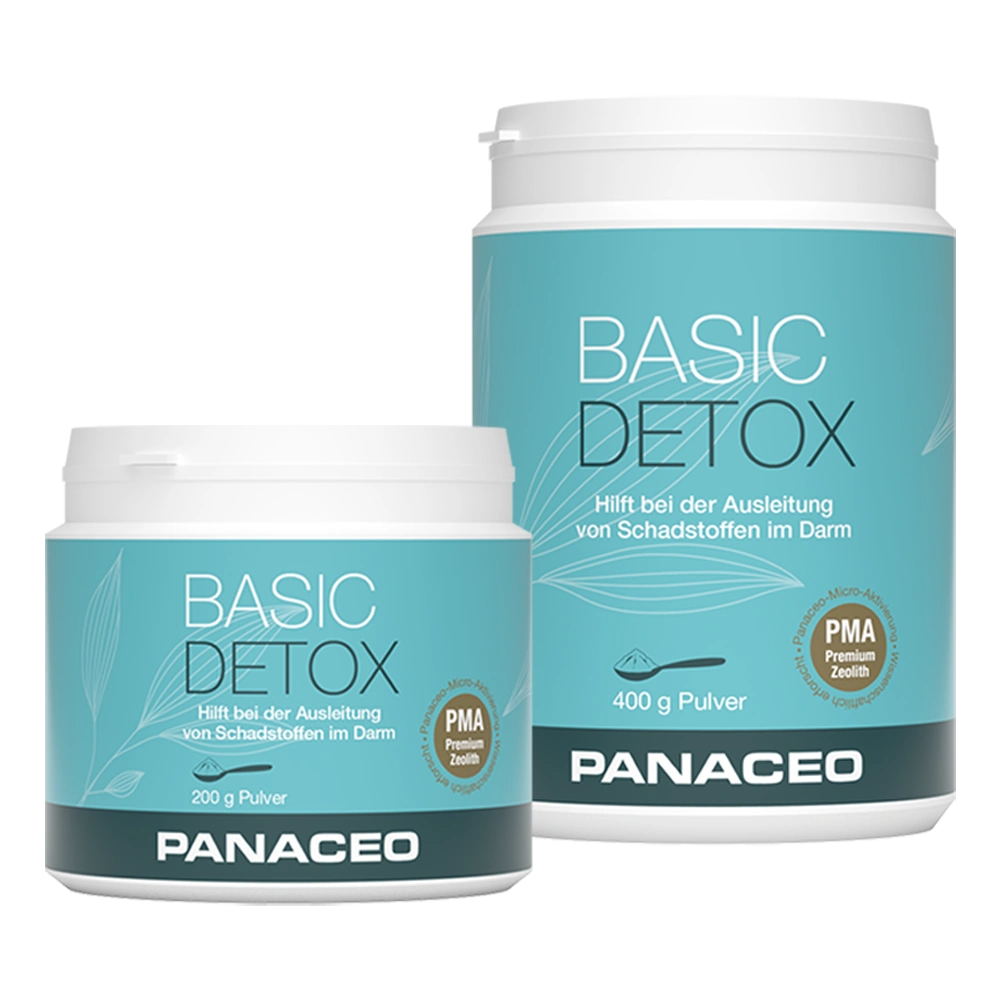 Produktabbildung von PANACEO BASIC DETOX Pulver zur natürlichen Darmentgiftung mit PMA-Zeolith