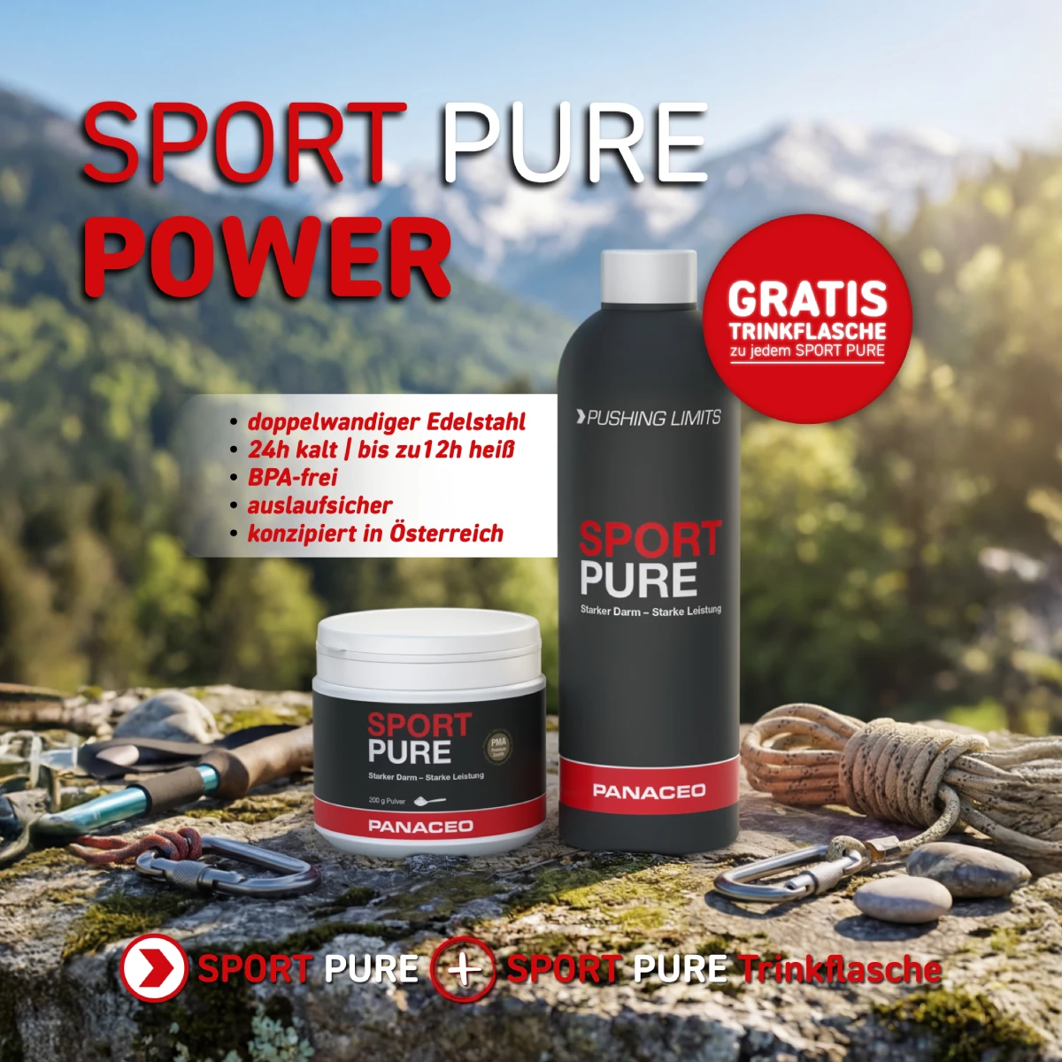 PANACEO Sport PURE Pulver mit GRATIS TStainless Steel Trinkflasche PANACEO Sport PURE Pulver mit GRATIS TStainless Steel Trinkflasche