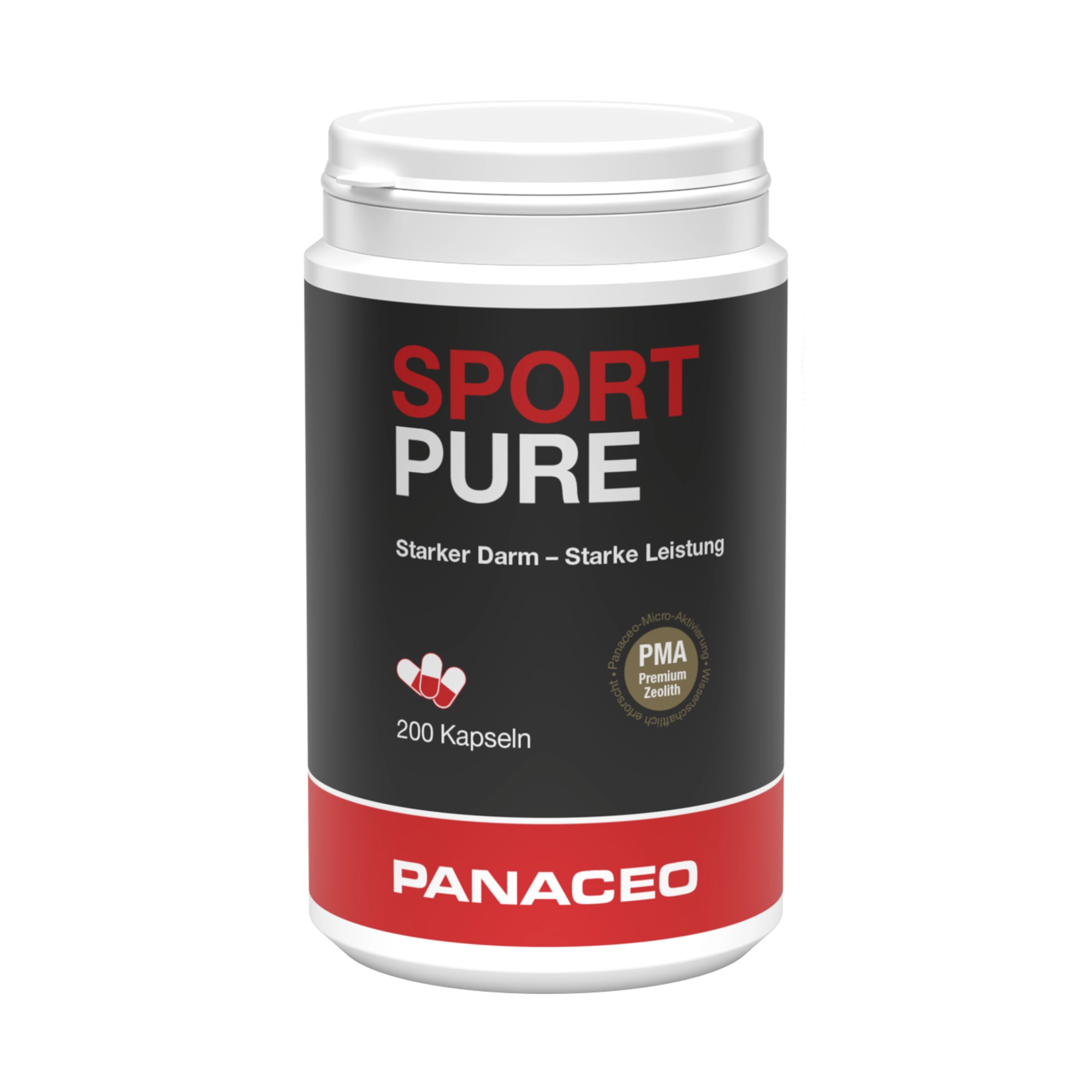 PANACEO SPORT PURE Kapseln 200 Stk. mit PMA-Zeolith PANACEO SPORT PURE Kapseln 200 Stk. – Dose mit PMA-Zeolith zur Unterstützung von Darmmilieu, Regeneration, Immunsystem und sportlicher Leistungsfähigkeit