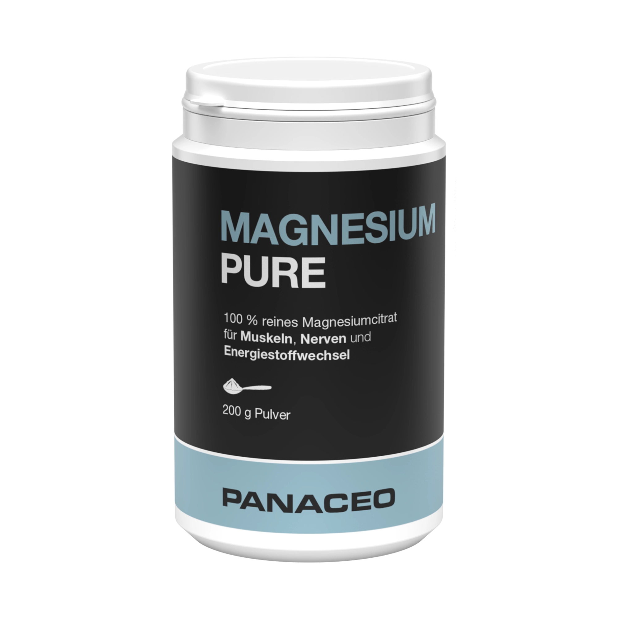 Dose PANACEO MAGNESIUM PURE Pulver 200g mit 100 % reinem Magnesiumcitrat zur Unterstützung von Muskeln, Nervensystem und Energiestoffwechsel