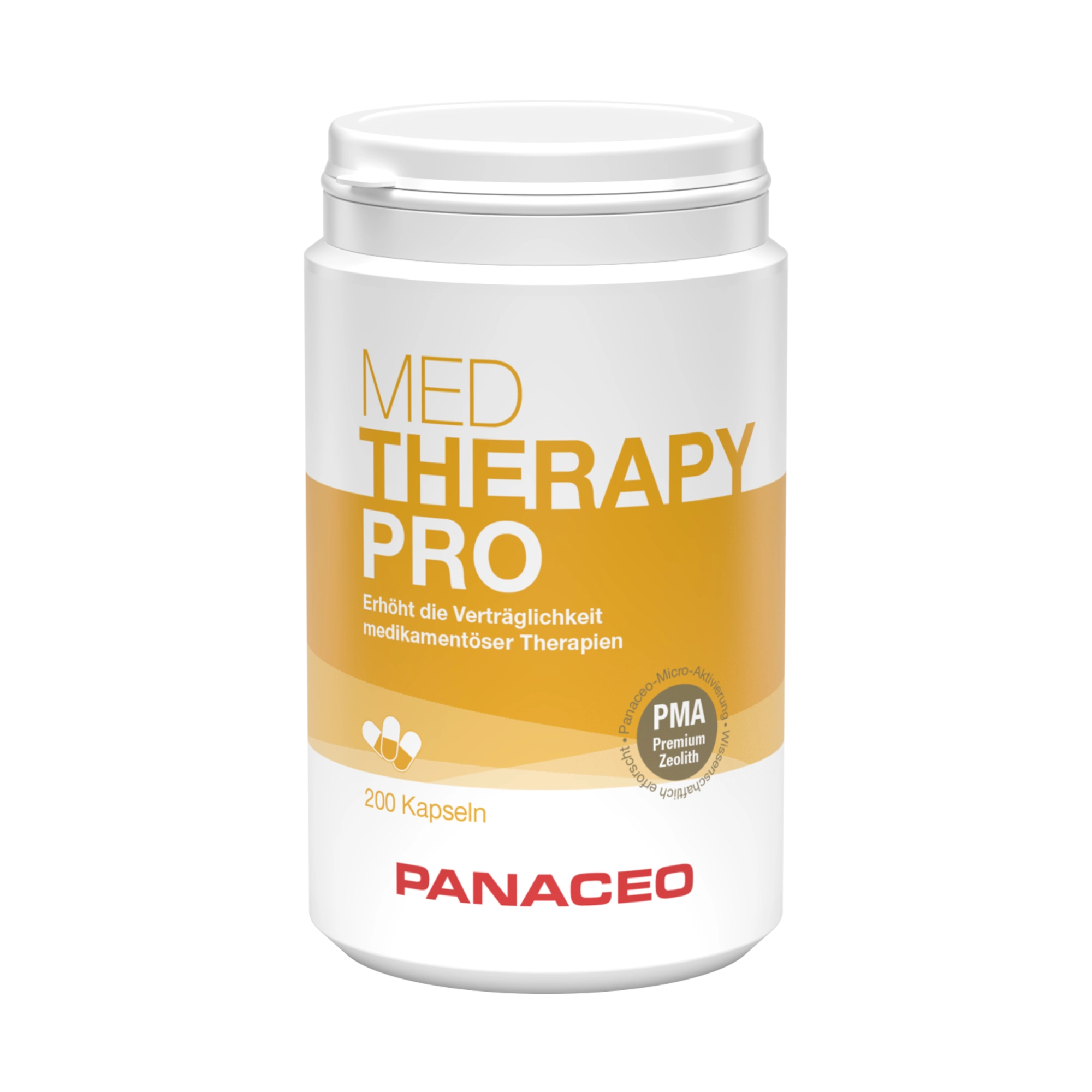 PANACEO MED THERAPY-PRO Kapseln 200 Stk. – Zeolith Kapseln zur Unterstützung bei Chemotherapie Produktabbildung PANACEO MED THERAPY-PRO Kapseln 200 Stk., PMA-Zeolith Medizinprodukt zur Unterstützung einer besseren Verträglichkeit der Chemotherapie