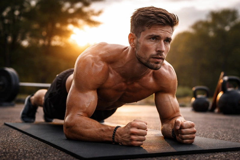 Funktionelles Training als Sinnbild für ganzheitliche Gesundheit, Regeneration und sportliche Leistungsfähigkeit Sportler beim funktionellen Training im Freien als Symbol für Leistungsfähigkeit, Regeneration und körperliche Balance