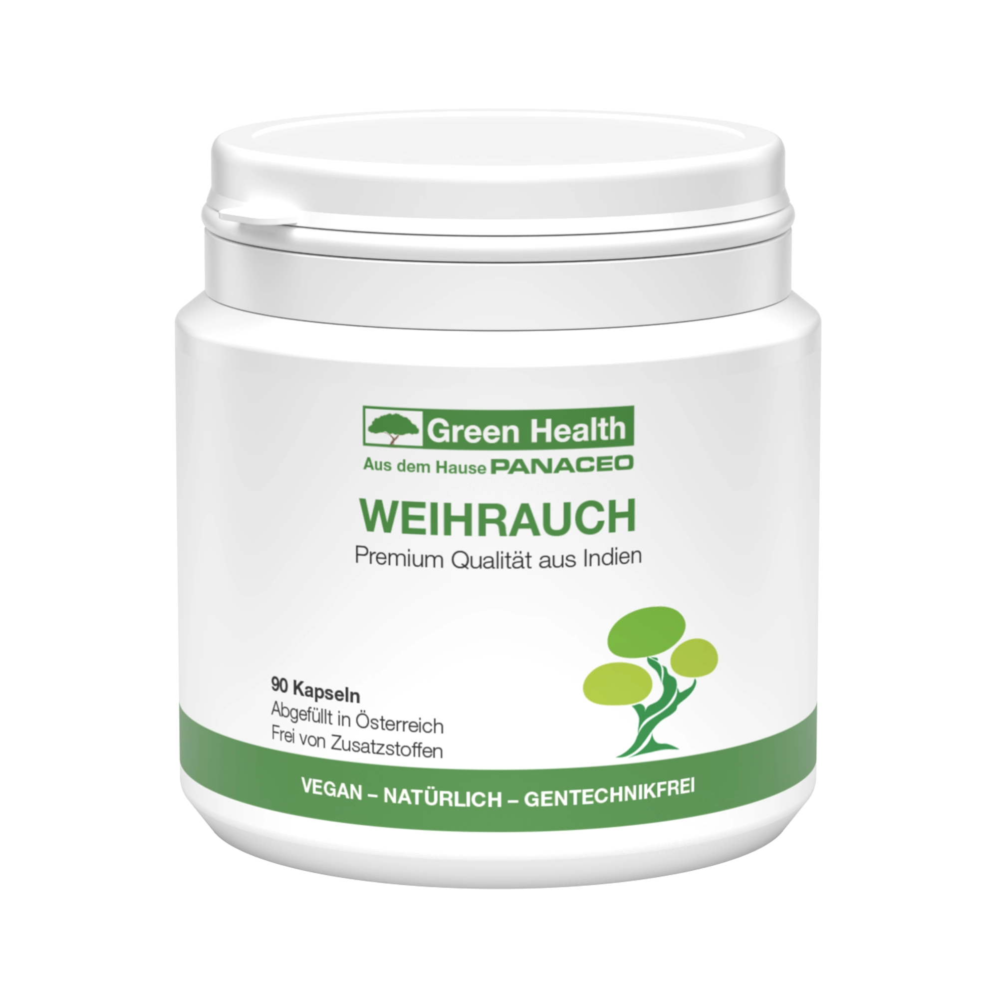 Green Health Weihrauch Kapseln 90 Stk. mit Boswellia serrata von PANACEO Produktabbildung Green Health Weihrauch Kapseln 90 Stk. von PANACEO, Boswellia serrata Extrakt, vegan, glutenfrei und laktosefrei