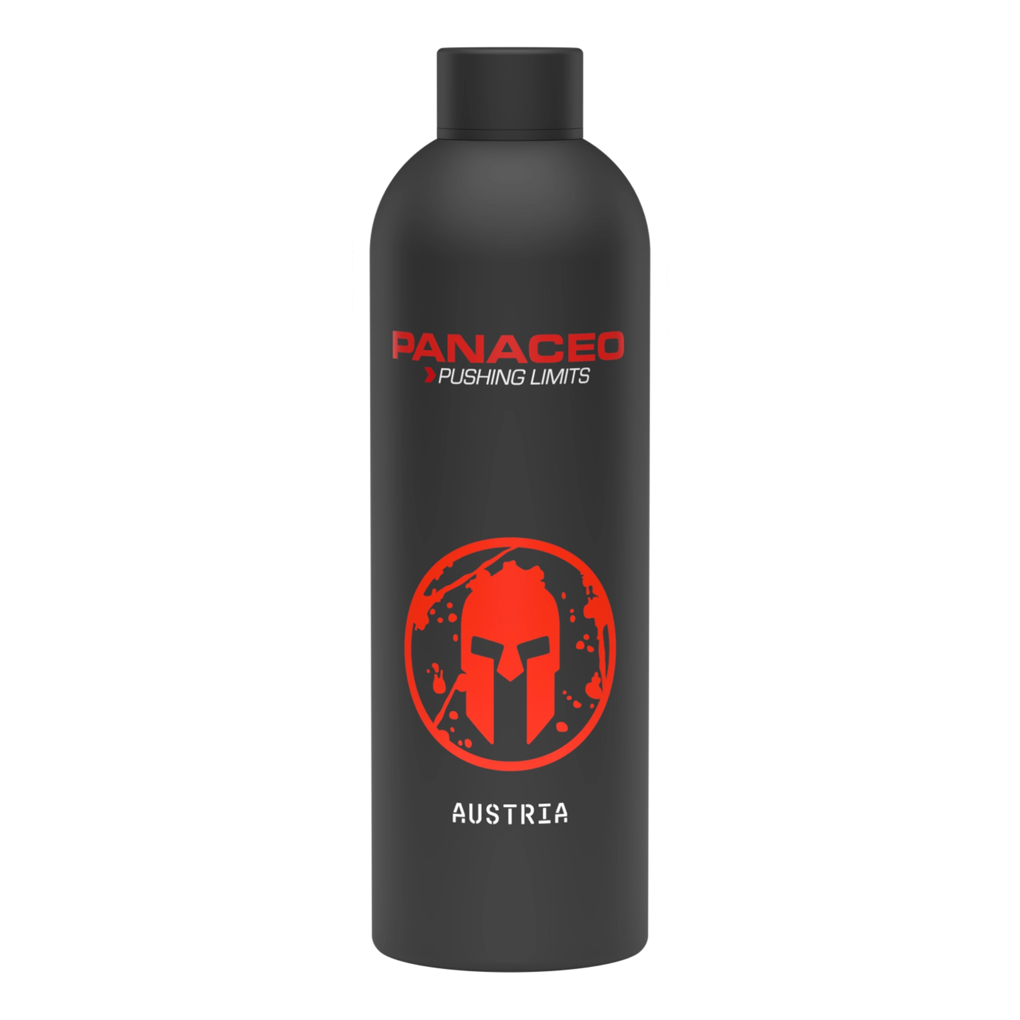 PANACEO SPARTAN Stainless Steel Flasche 750ml aus Edelstahl, schwarz mit rotem Spartan-Logo Schwarze PANACEO SPARTAN Stainless Steel Flasche 750ml mit rotem Spartan-Logo, doppelwandig isolierte Edelstahl-Trinkflasche für Training, Alltag und Outdoor