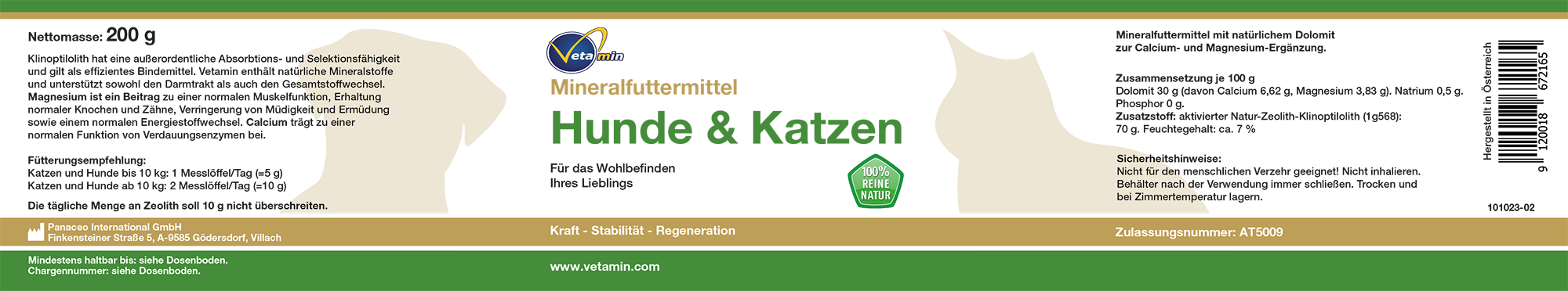 Vetamin Zeolith Mineralfutter für Hunde & Katzen