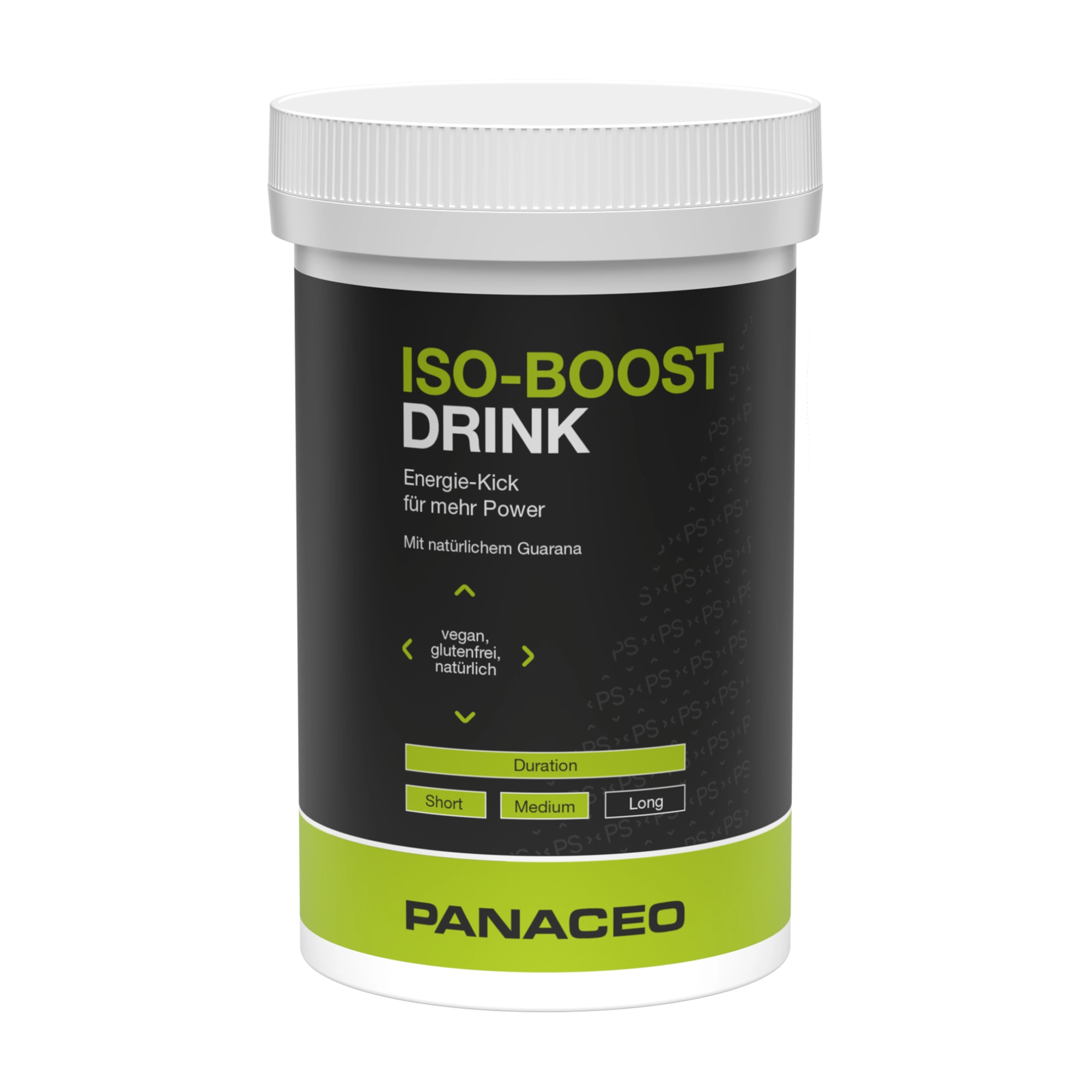 ISO-BOOST Drink Pulver 400g – Dose mit Energie-Drink-Pulver von PANACEO Abbildung der PANACEO ISO-BOOST Drink Pulver 400g Dose, Energie-Drink-Pulver mit natürlichem Guarana, vegan, glutenfrei und natürlich